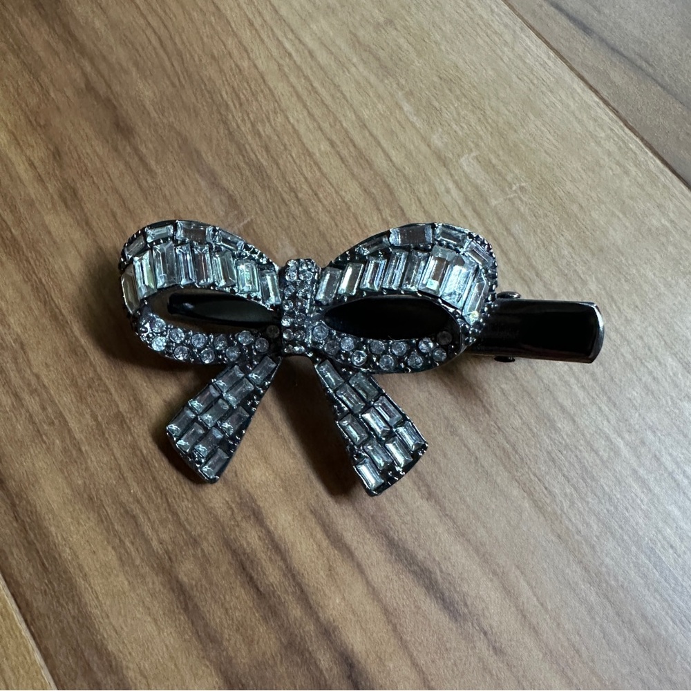 Elegant Black and Silver festive Bow Hair Clip sparkly